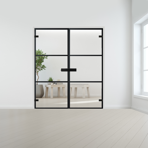 Steel look dubbele deur voor stomp kozijn test