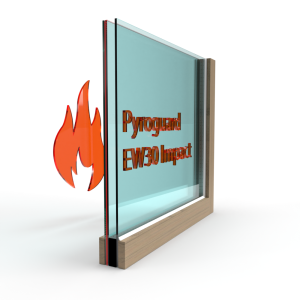Brandwerend dubbel glas Pyroguard EW30 Impact voor houten constructie
